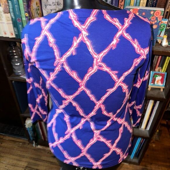 Lilly Pulitzer Santorini blue & deep dive pink S Alida top - Picture 4 of 5